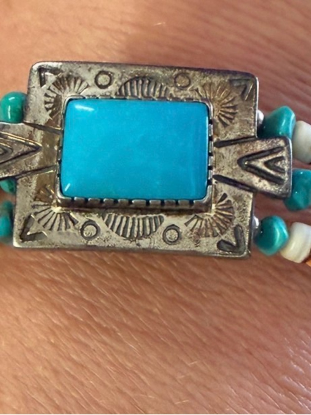 Turquoise Stone Bead Bracelet - Silver Accent